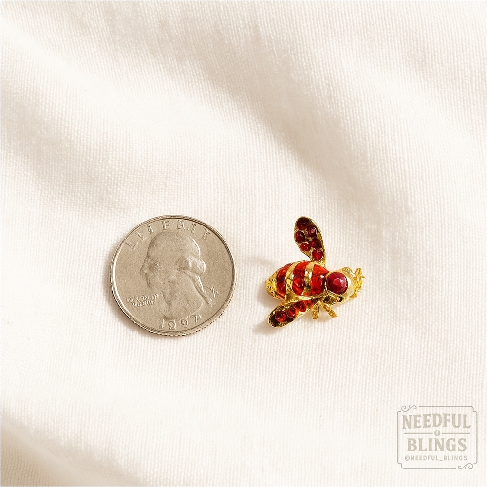 Vintage Red Enamel Bee Brooch Gold Rhinestone Insect Pin | Bundle Deal Available - Picture 6 of 7